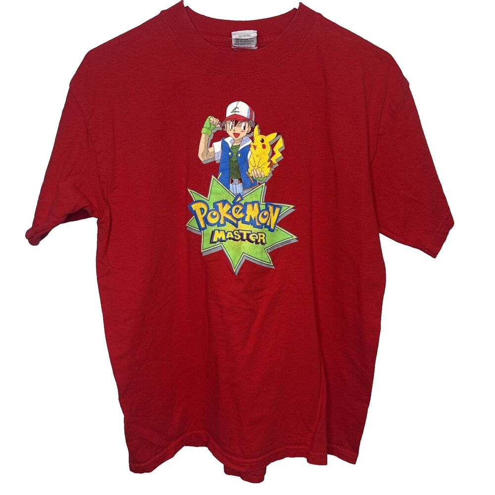 Vtg 90s Pokemon Master Shirt Youth XL Ash Pikachu Red Graphic T Shirt Vintage